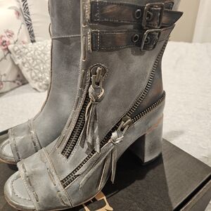 Freebird Gray Heeled Boots with Buckle Detail